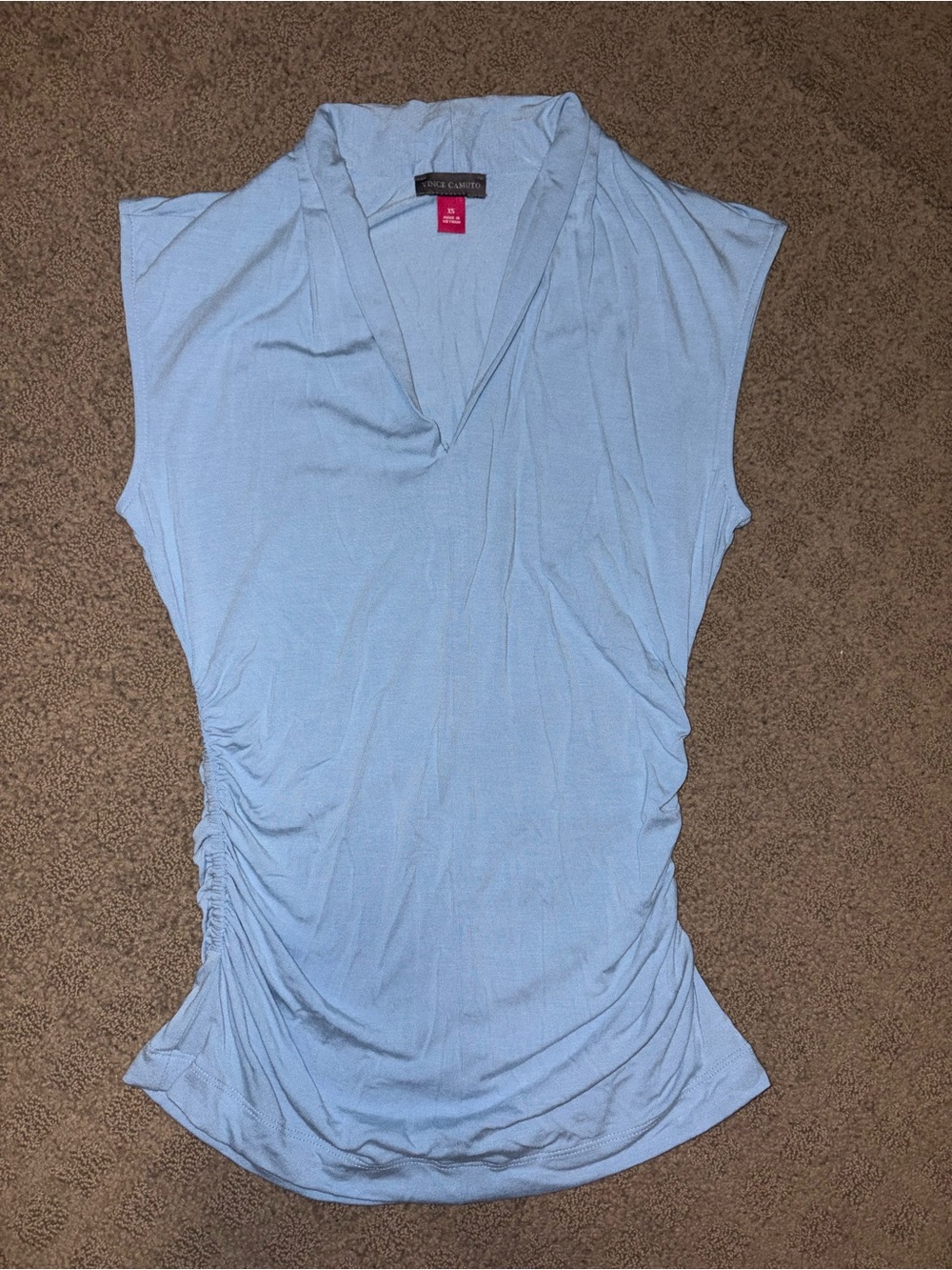 Vince Camuto Light Blue Sleeveless V-Neck Ruched Side Top, Women’s Size XS